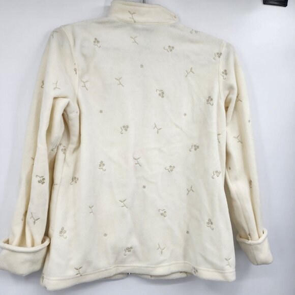 Vintage Denim & Co Womens M Ivory Fleece Zip Jacket Embroidered QVC New - Picture 7 of 7